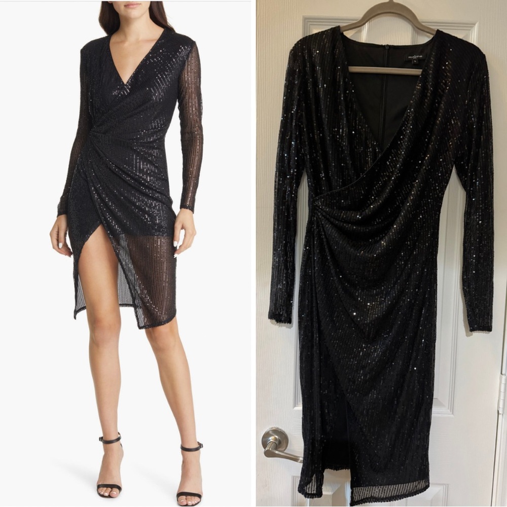 ✨ Area STARS Sequin Long Sleeve Cocktail Dress - Black, Size Large ✨
